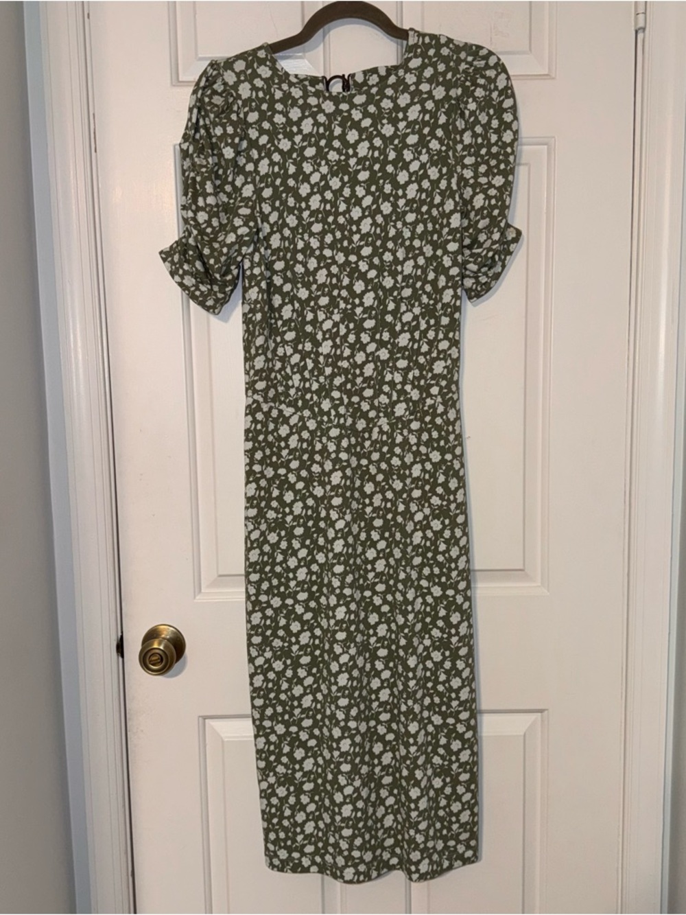 Free People Rosie Midi Dress Green white Floral Knit Open Back buckle S - Picture 4 of 16